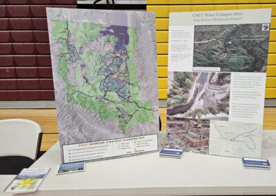 Two informational posters, one with a map of future infrastructure projects on the Flathead Reservation and another with details on the Jocko K Canal project