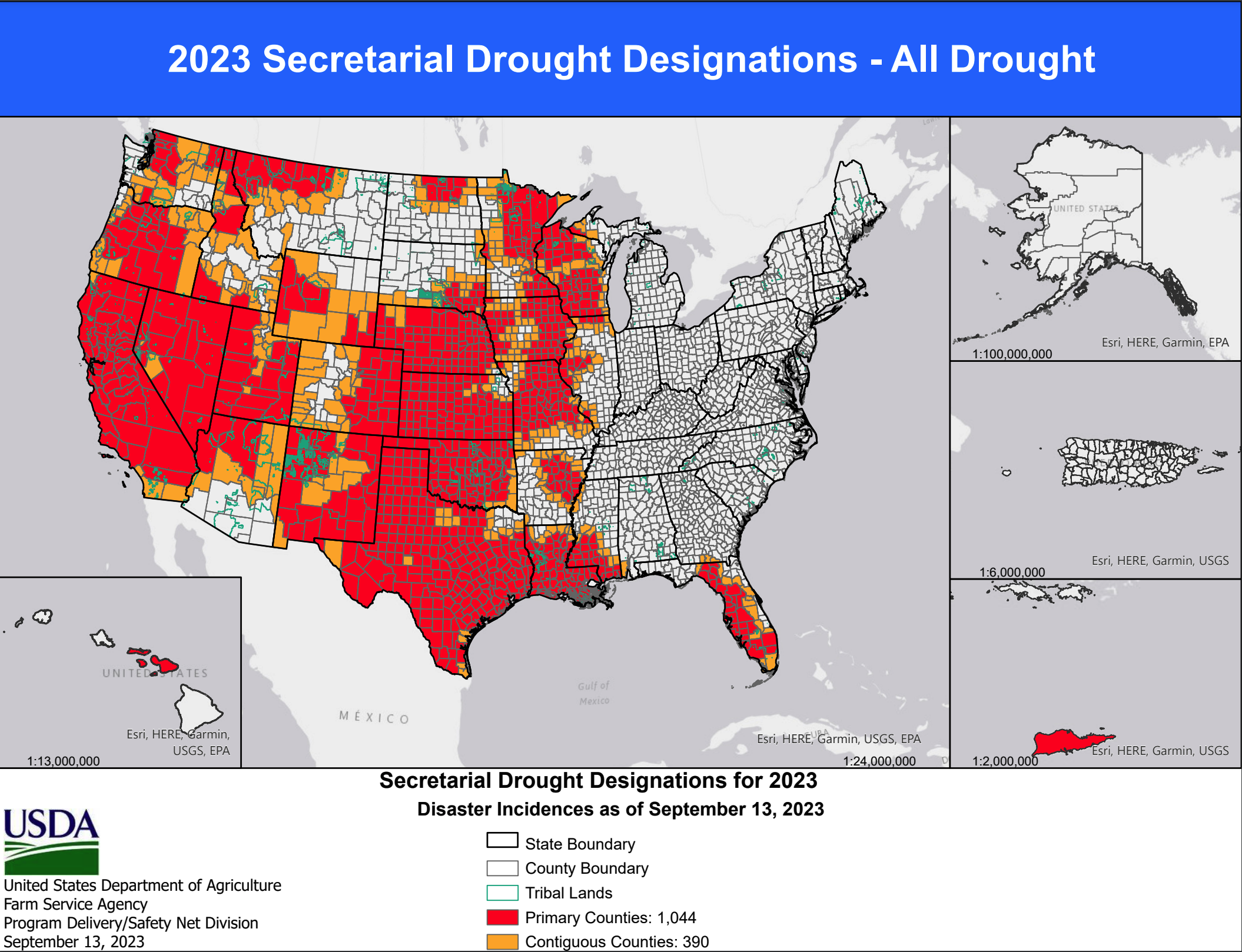 Map of 2023 secretarial disaster designations