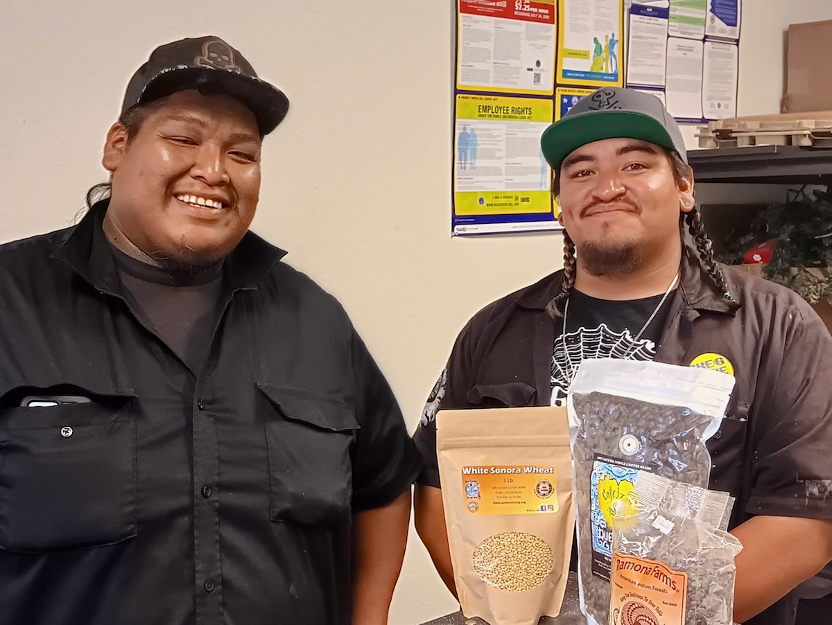 Tohono O'odham farmers at the seed house in Sells, Ariz.