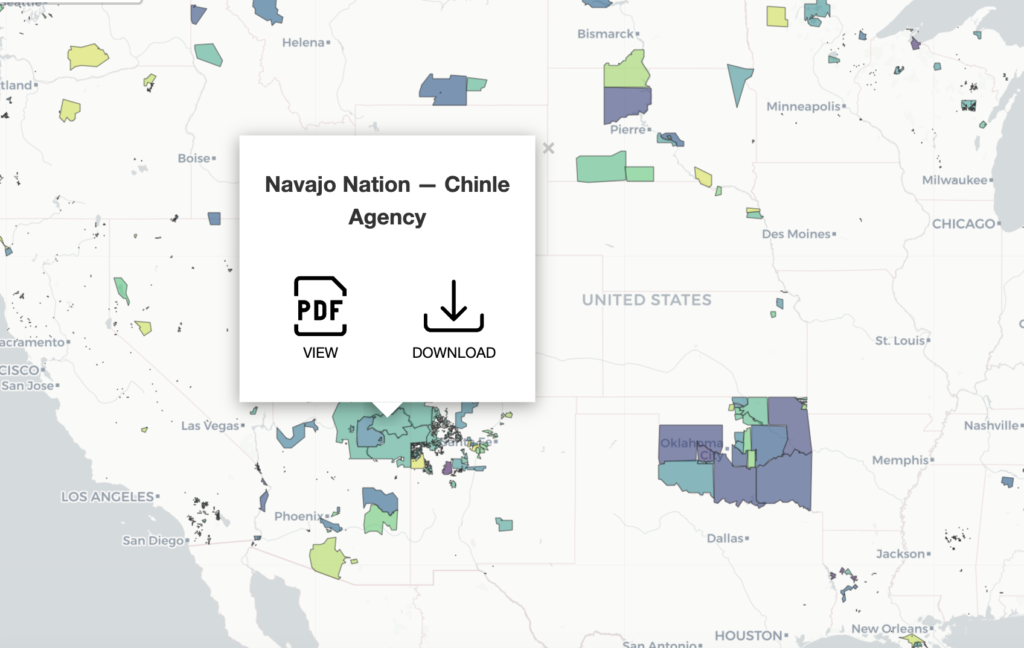 map showing locations of tribal lands in the western US; Navajo Nation Chinle Agency is highlighted